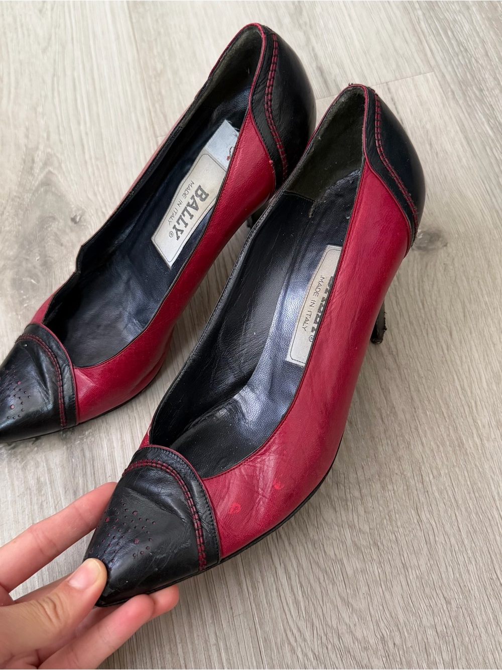 Bally Red and Black Pointed-Toe Suede Flats - Picture 4 of 5